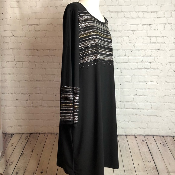 Alfani Black Dress Embellished Metallic Detailing - Picture 4 of 6